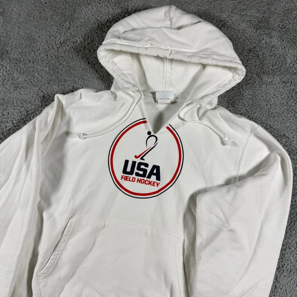 VTG Champion‎ Hoodie Mens Large White USA Field Hockey Reverse Weave Pullover